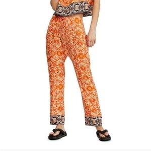 Free People Make My Day Orange Patterned Boho Harem Pants Size M